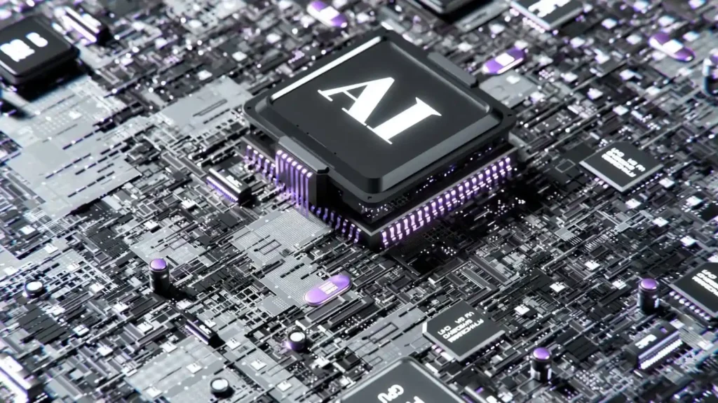 Ecommerce: How to build an online store with technology, user experience and artificial intelligence Chip de inteligencia artificial (AI) sobre placa de circuito, simbolizando la automatización y la transformación del comercio electrónico.